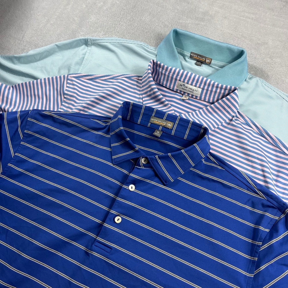 Lot of 3 Peter Millar Summer Comfort Mens XL Stripe Golf Polo Shirts Performance